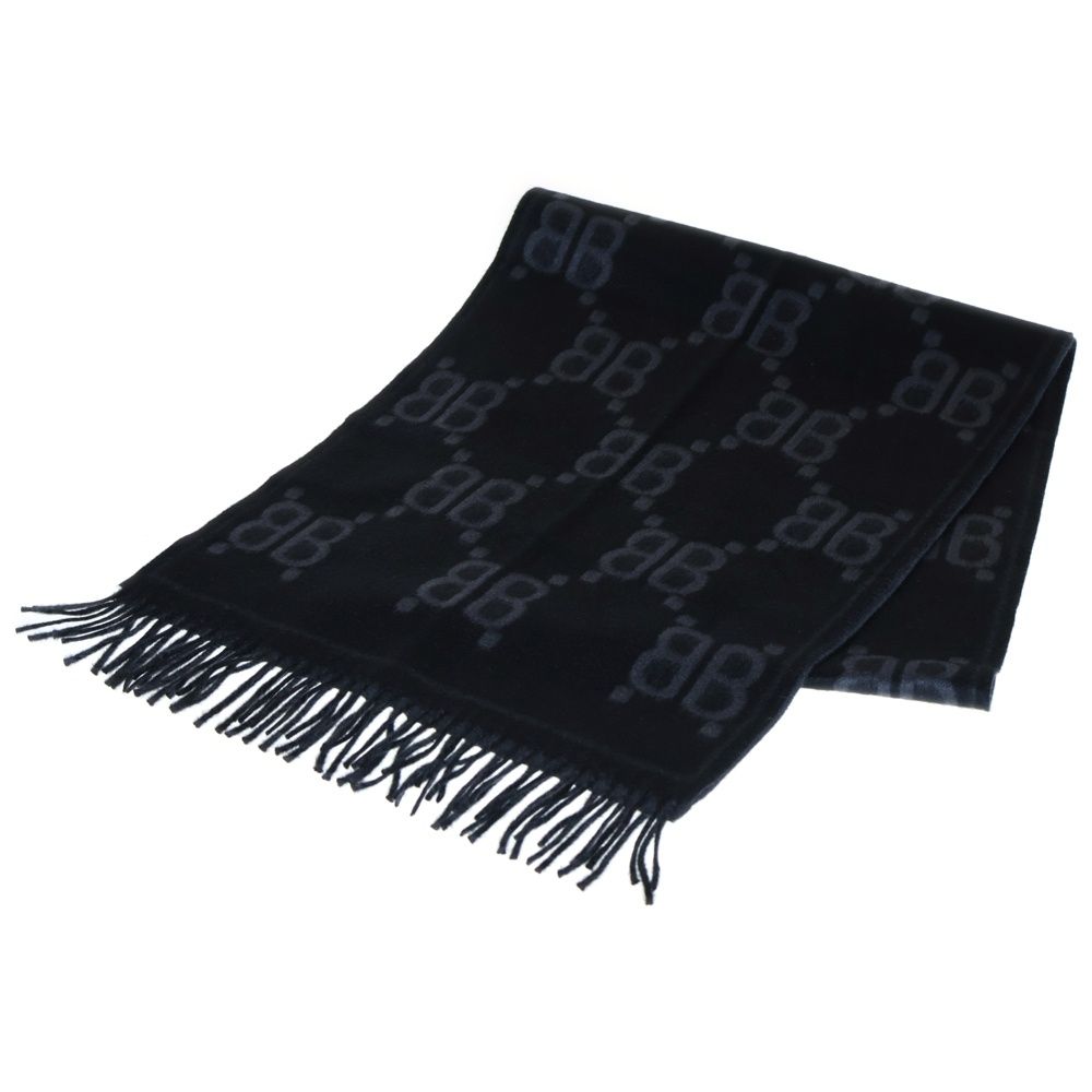 BALENCIAGA バレンシアガ ×GUCCI The Hacker Project Cashmere Wool Scarf グッチ ハッカープロジェクト カシミヤ マフラー ブラック 681511 420B9