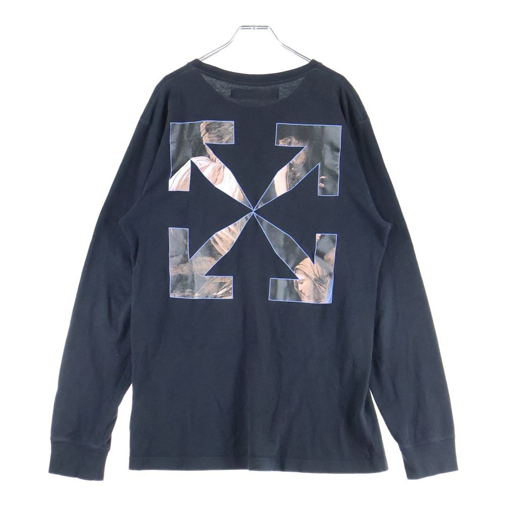 OFF-WHITE オフホワイト バックロゴ プリント クルーネック長袖Tシャツカットソー ロングスリーブ ロンT ブラック OMAB001E20JER006