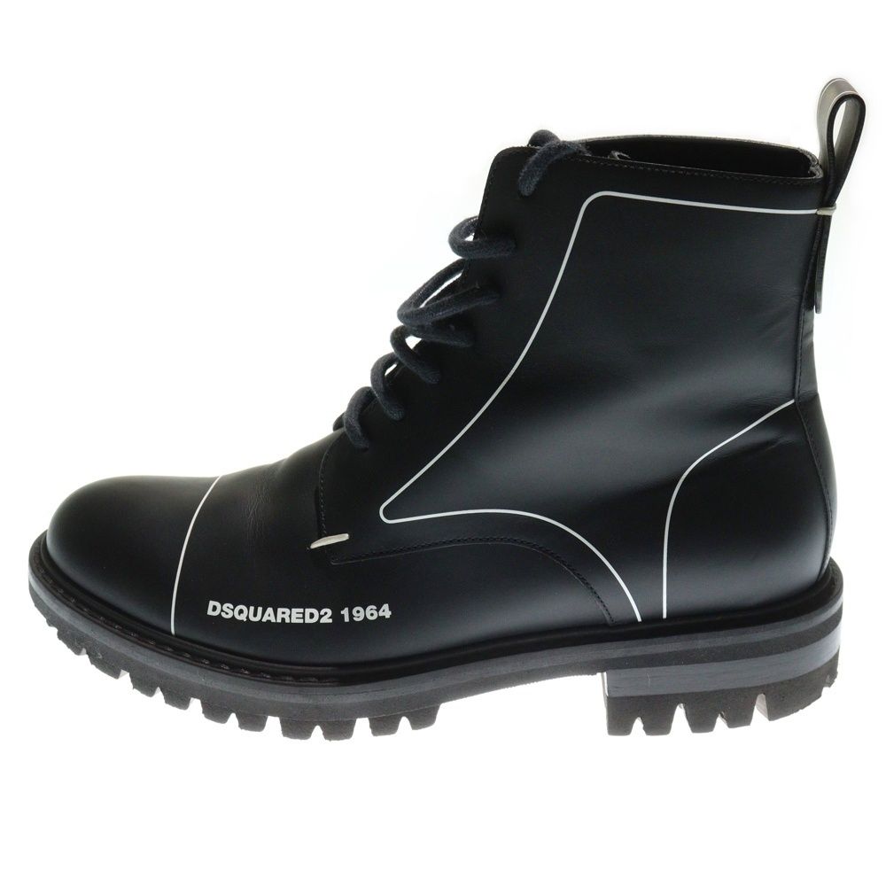 DSQUARED2 ディースクエアード Flat Lace-UP Ankle Boots フラット レースアップ アンクル レザーブーツ ハイカットシューズ ブラック