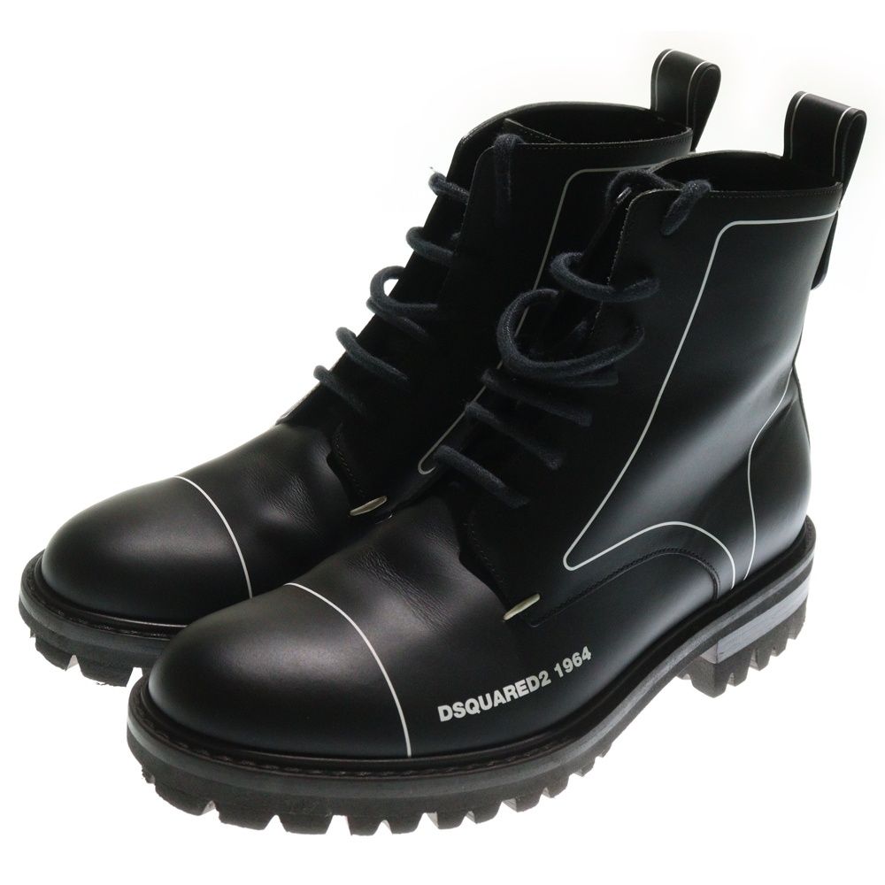 DSQUARED2 ディースクエアード Flat Lace-UP Ankle Boots フラット レースアップ アンクル レザーブーツ ハイカットシューズ ブラック