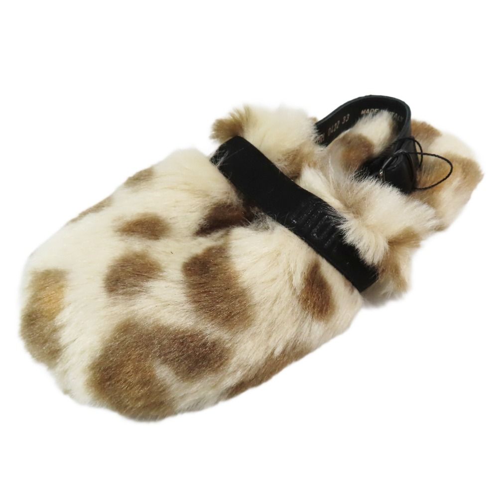 未使用 Christian Dior クリスチャンディオール babyDior アニマル ファー サンダル ロゴ スリングバック シューズ 33 ベージュブラウン メンズ レディース 古着 中古 USED