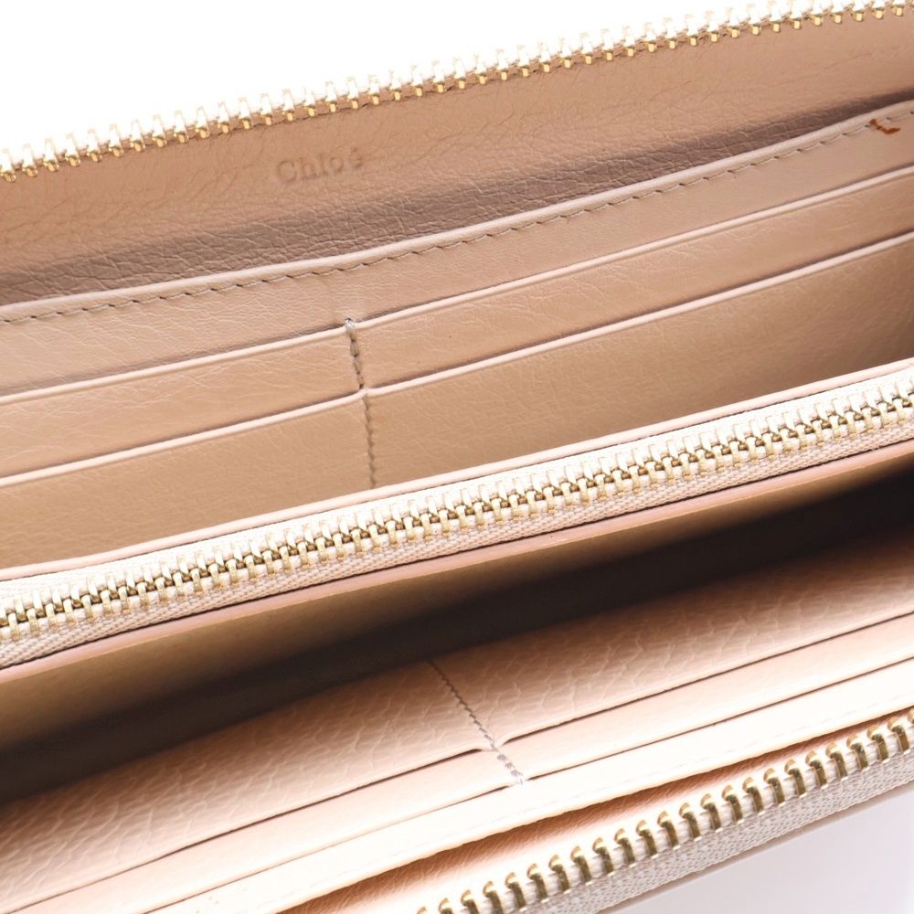  Chloe クロエ リリィ メタルリボン ラウンドジップ ロングウォレット 長財布 レディース ピンクベージュ 長財布 小物