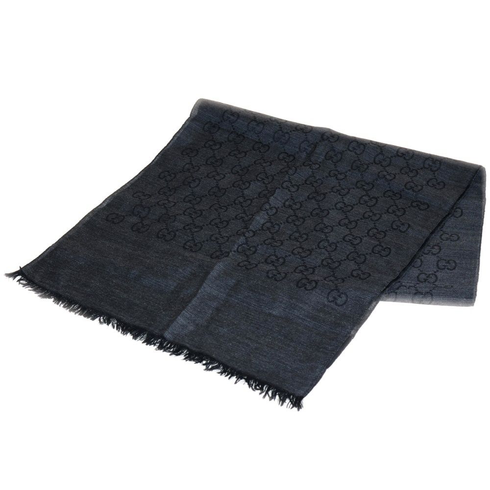 GUCCI グッチ GG柄 ストール グレー コットン シルク
