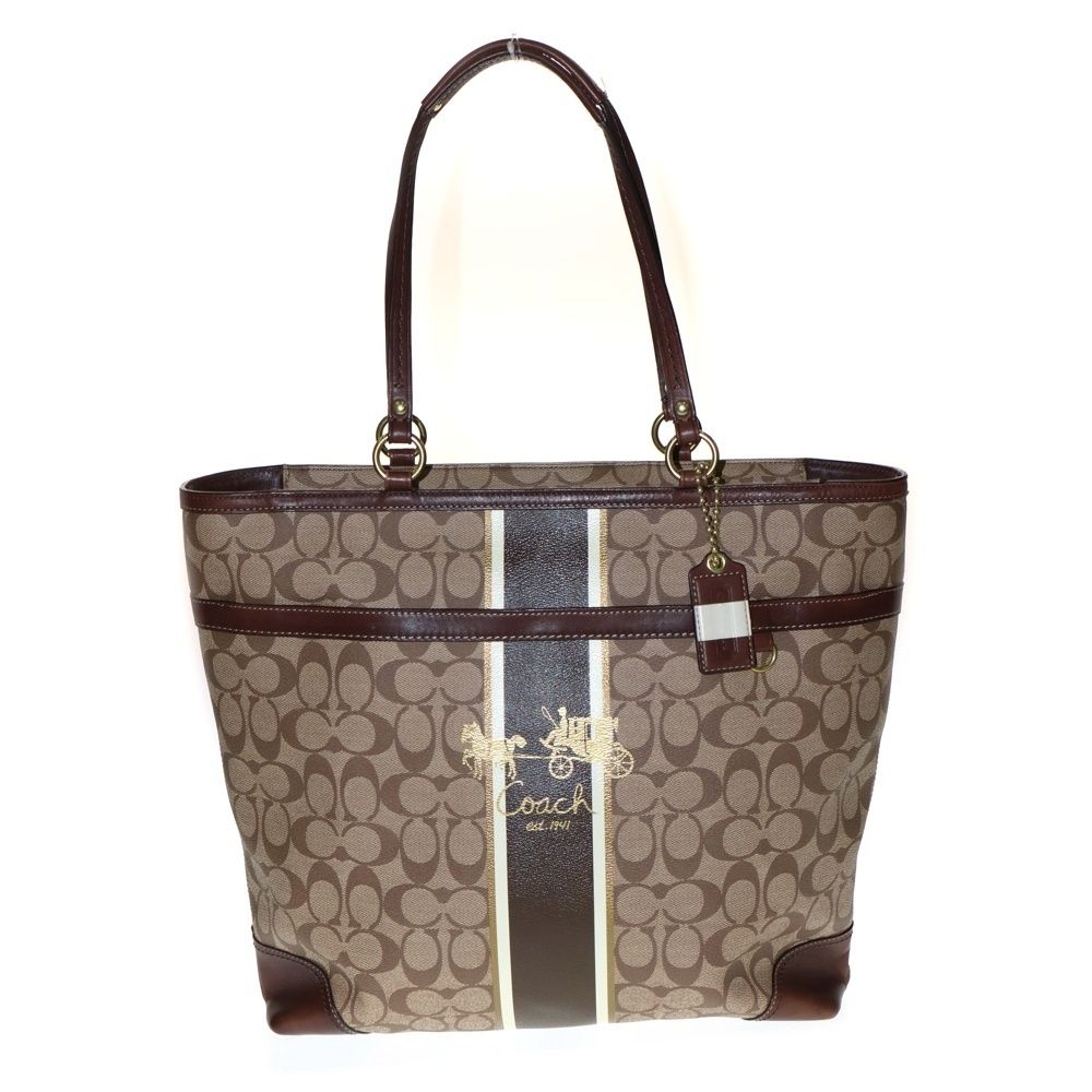 COACH (コーチ) ネームタグ付 シグネチャーロゴレザートートバッグ