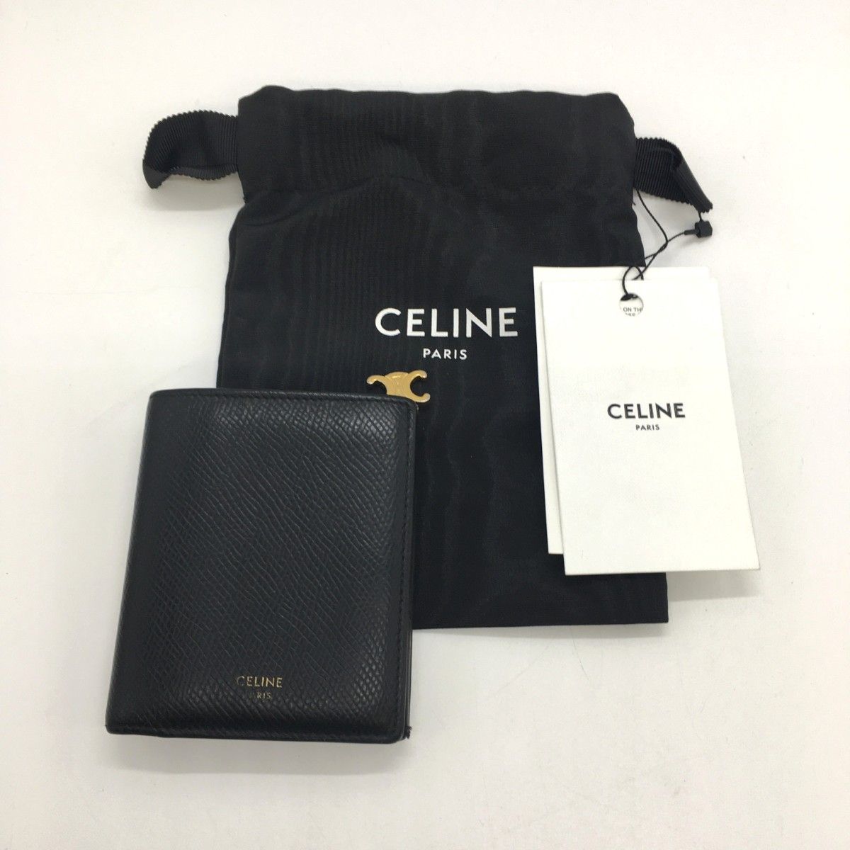 CELINE セリーヌ コンパクトウォレット トリオンフ チャーム グレインドカーフスキン U-IE-4284 ブラック