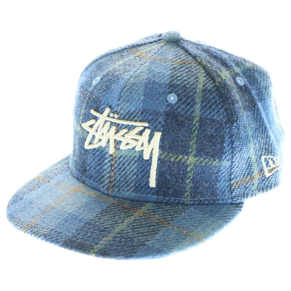 STUSSY ステューシー ×HARRIS TWEED ×NEW ERA 59FIFTY ハリスツイード ニューエラ チェック キャップ 帽子 ブルー