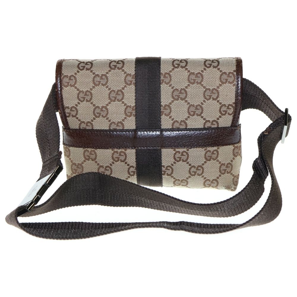 GUCCI グッチ GG柄 ウエストバッグ ボディバッグ ミニバッグ ベージュ×ブラウン レザー×キャンバス シルバー金具 131236