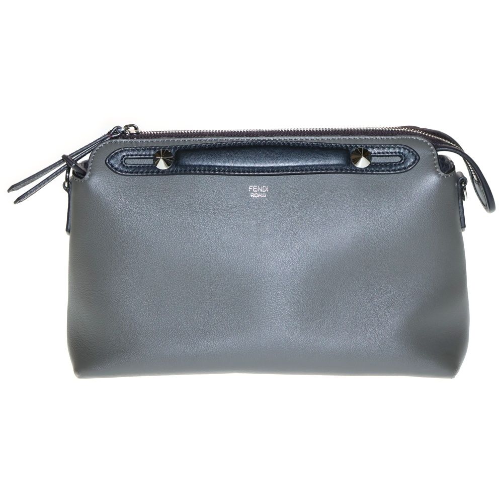 FENDI フェンディ バイザウェイ ミディアム ポーチ ハンドバッグ ブラウン×ブラック レザー シルバー金具 8BL124