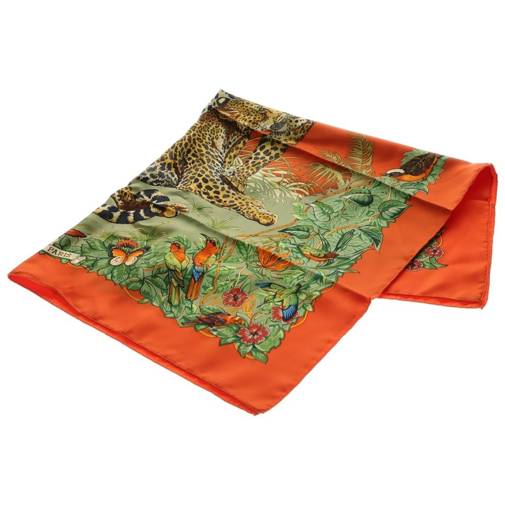 HERMES エルメス カレ90 JUNGLE LOVE HERMES ジャングル ラブ スカーフ オレンジ シルク