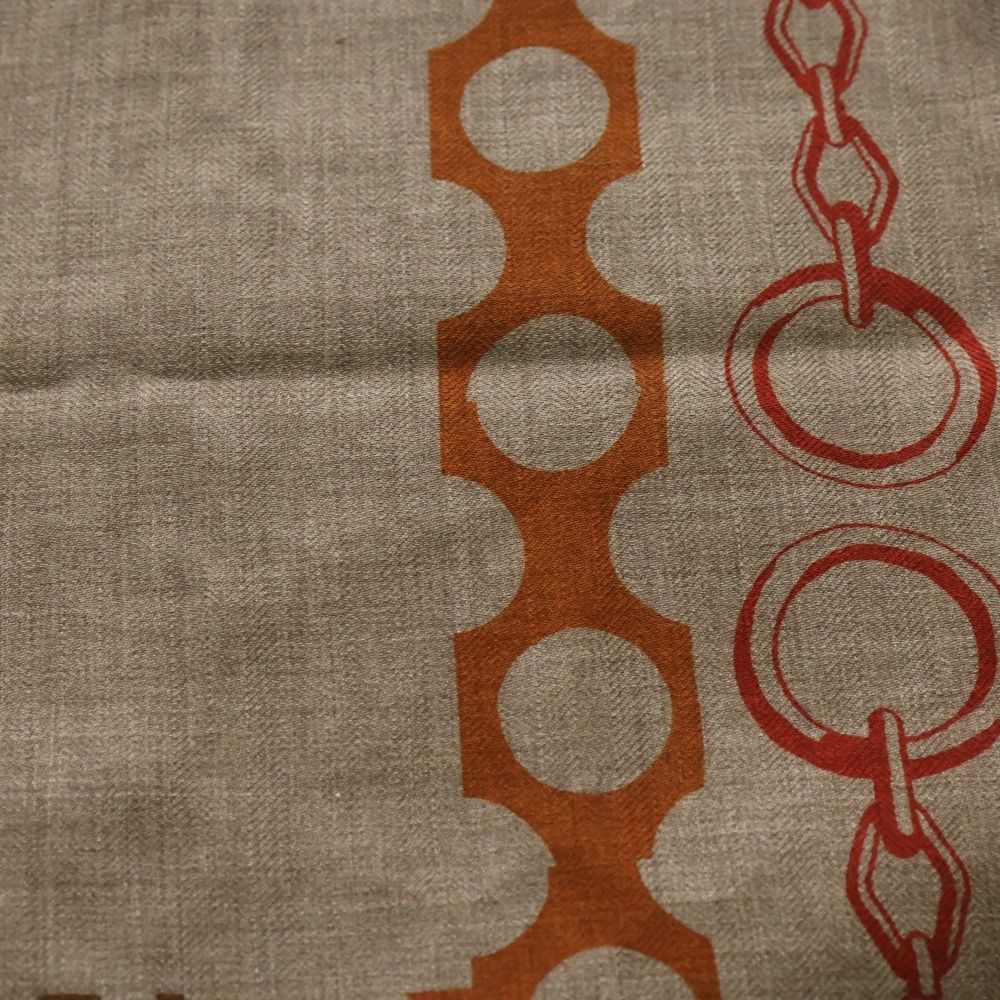 HERMES エルメス カレ140 LISTE EN CHAINES リスト アン シェーヌ スカーフ グレージュ カシミヤ×シルク
