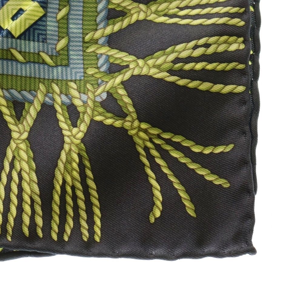 GUCCI (グッチ) ベルト柄 大判スカーフ シルク ネイビー×グリーン