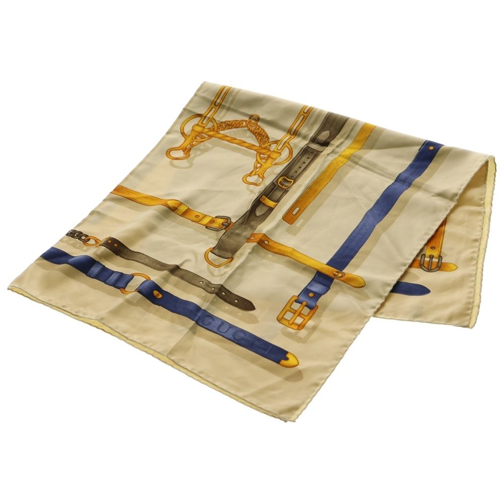 GUCCI グッチ ベルト柄 大判スカーフ シルク ベージュ×ブラウン