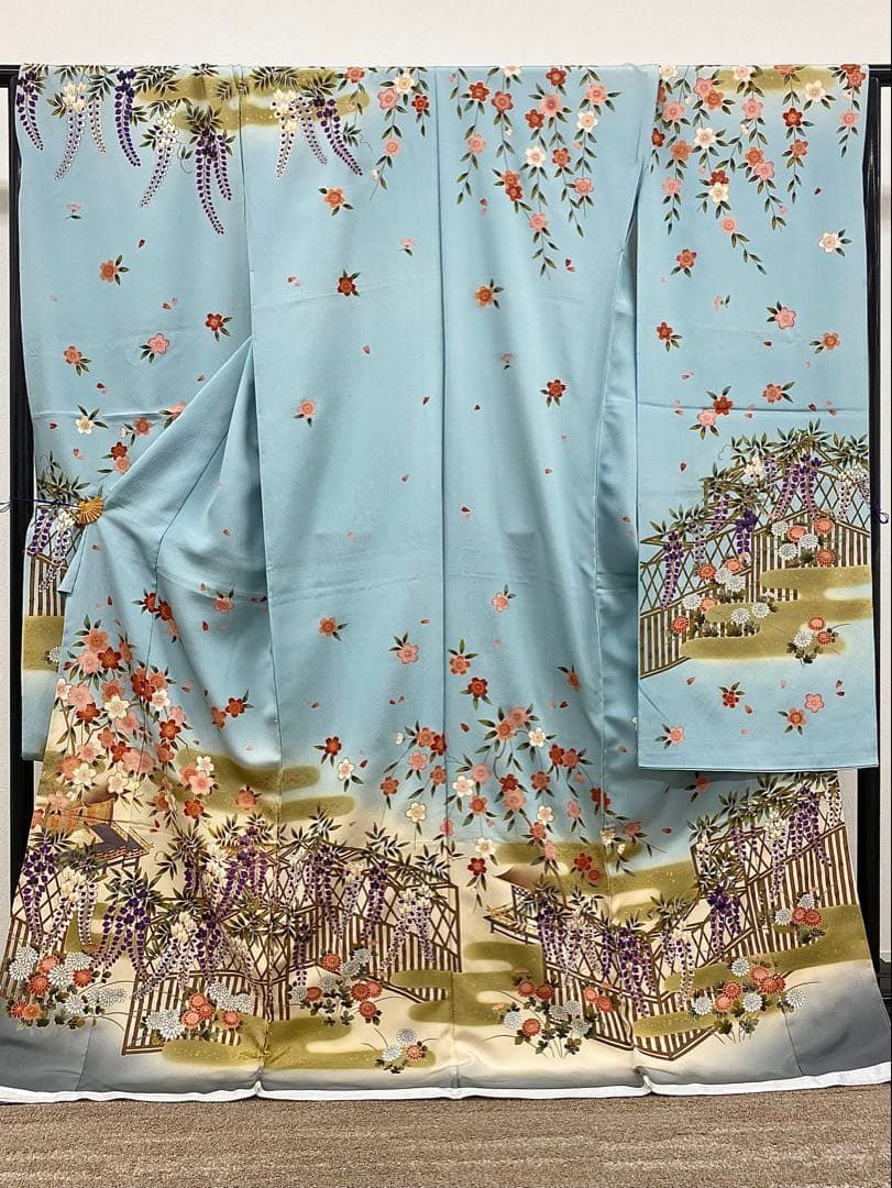 振袖 仮絵羽 花井幸子 桜 藤 舞台衣装 正絹 未仕立て品 八掛付きMOK 808