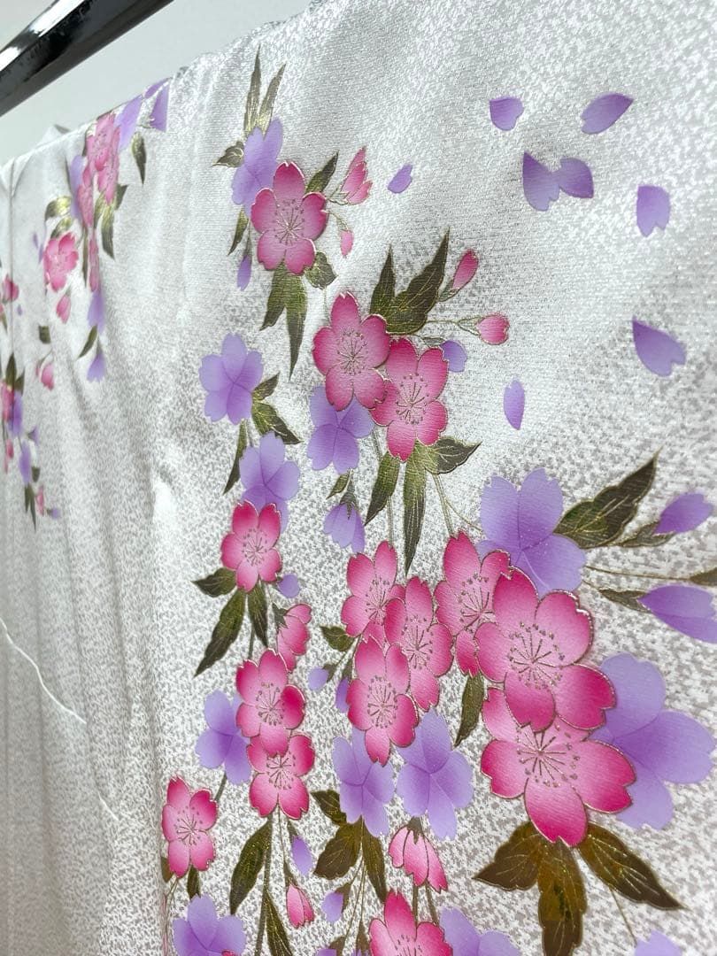 二尺袖 ポリエステル着物 銀通し 桜 袴用 MOP 463