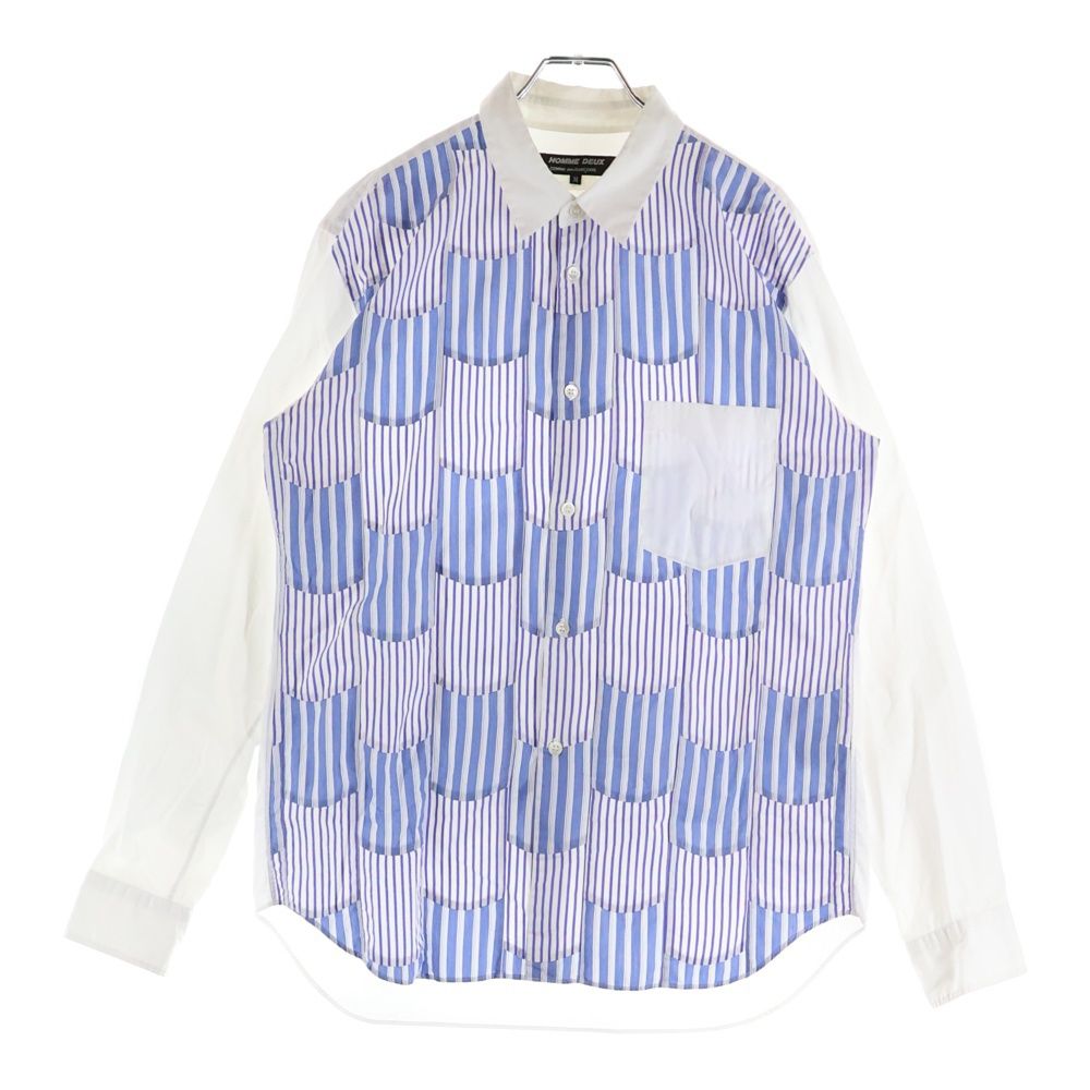 COMME des GARCONS HOMME DEUX コムデギャルソン オムドゥ 15AW AD2015 パッチワークストライプ コットン 長袖シャツ ブルー ホワイト DP-B034