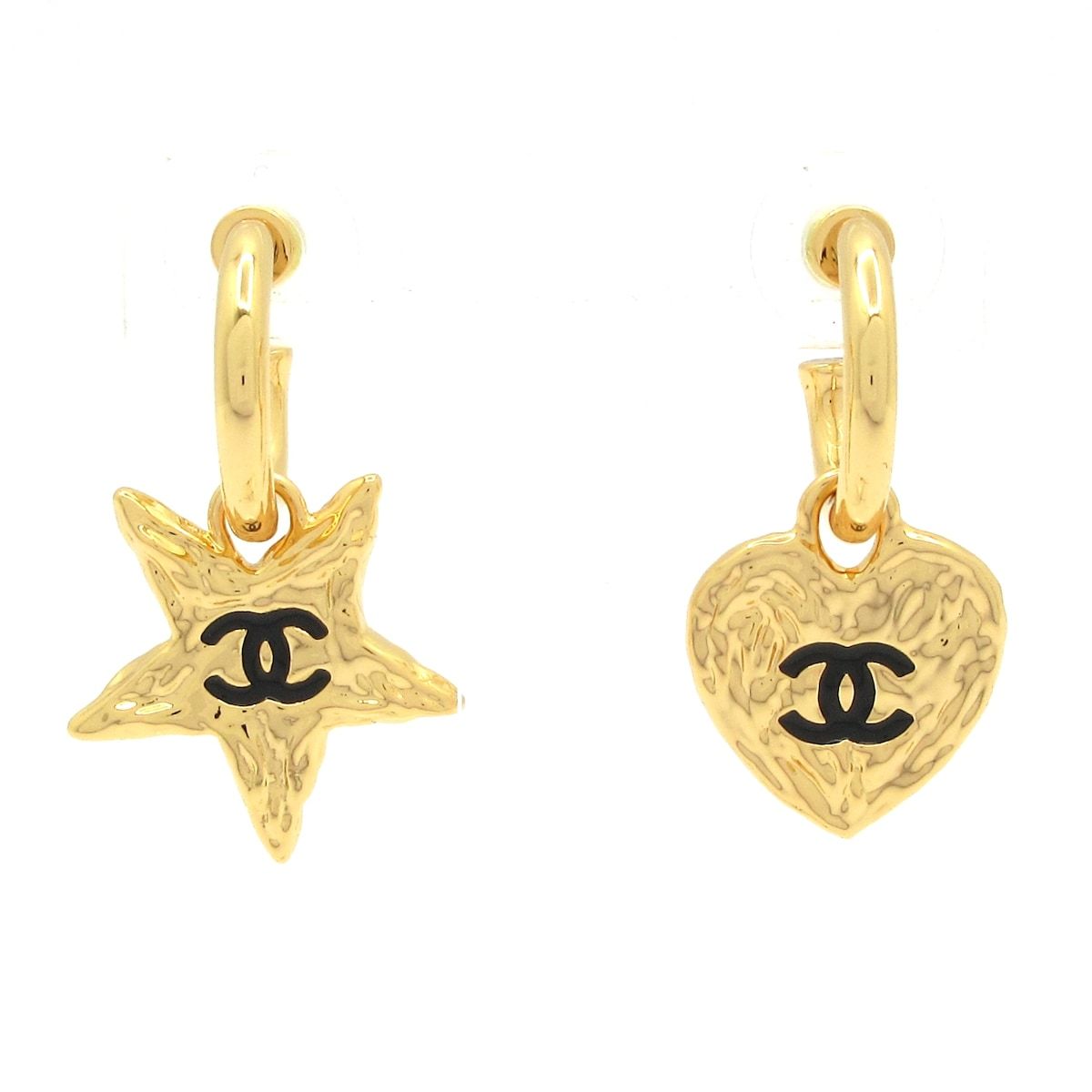 CHANEL シャネル ピアス ココマーク ゴールド 黒 ハート