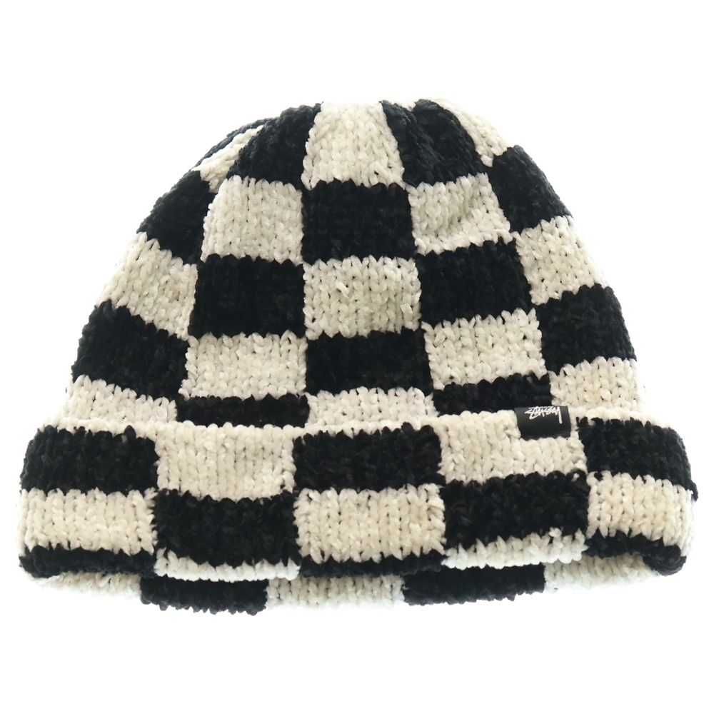 STUSSY ステューシー 22AW CROCHET CHECKERED BEANIE クロケットチェックド ビーニー 帽子 ブラック ホワイト