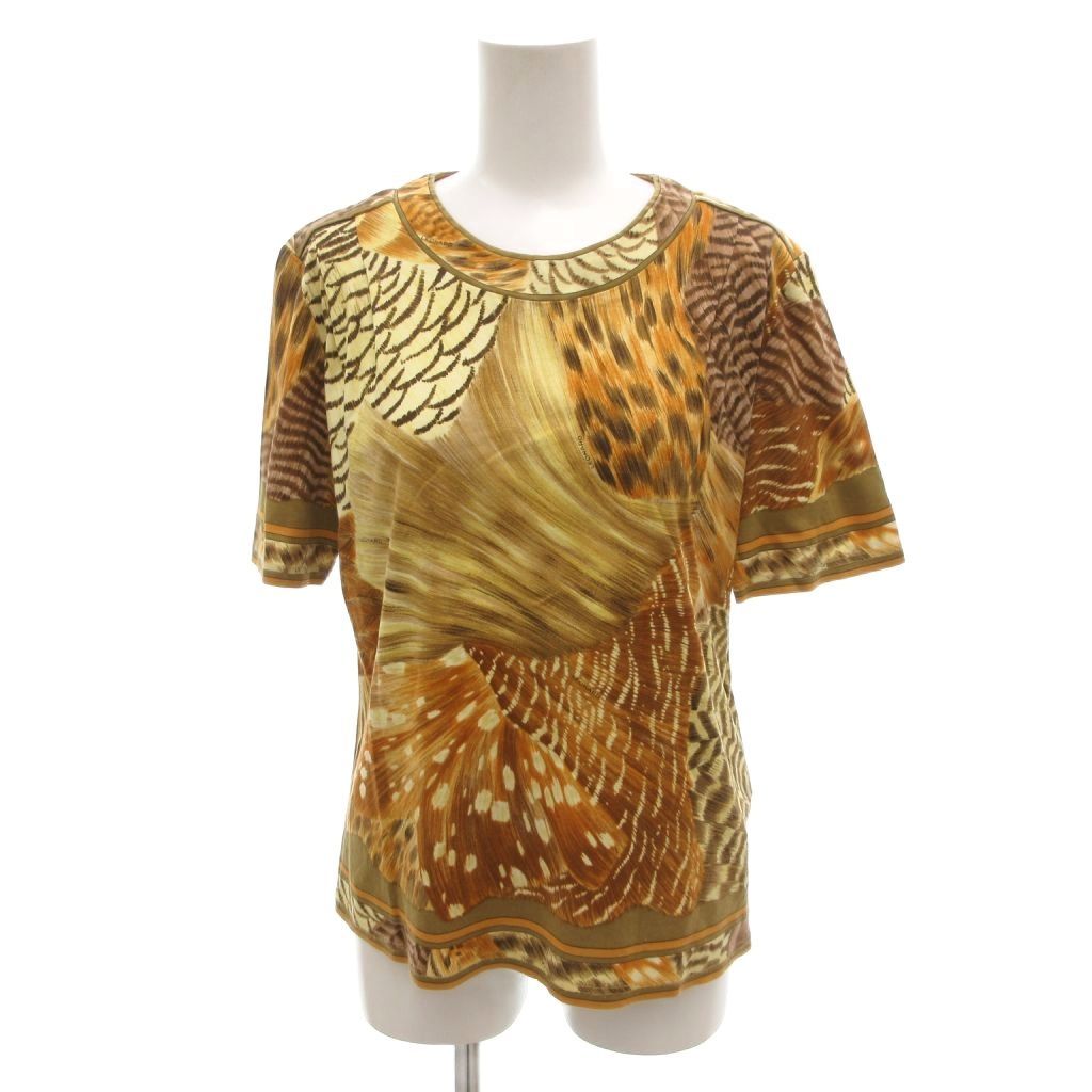 レオナール LEONARD カットソー Tシャツ 半袖 M ブラウン 総柄 FF ECT