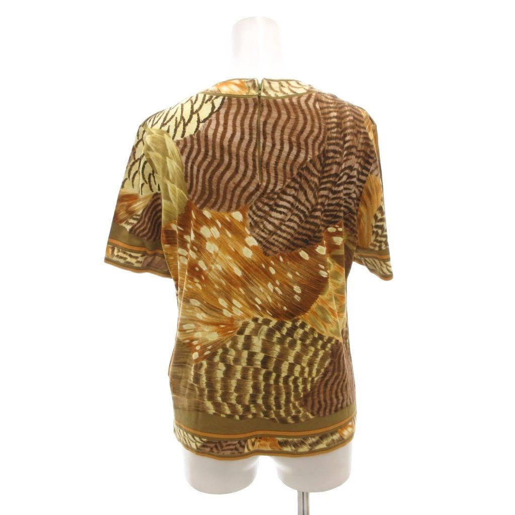 レオナール LEONARD カットソー Tシャツ 半袖 M ブラウン 総柄 FF ECT