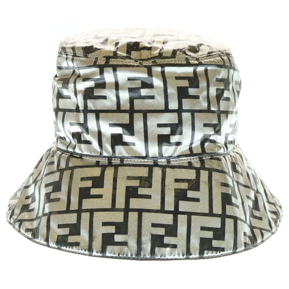 FENDI フェンディ ズッカ総柄 ナイロン クラッシャー バケットハット 帽子 シルバー ブラック FXQ801 AB67 S