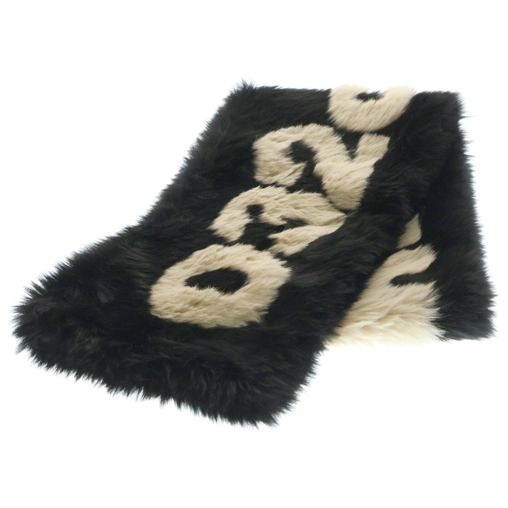 032c ゼロスリーツーシー 24AW Anti-Gauguin Faux Fur Scarf ロゴデザイン フェイクファー スカーフ ブラック F24-UAW-3303-050