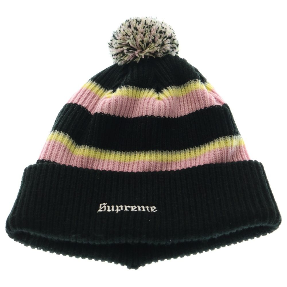 SUPREME シュプリーム 17 AW Big Stripe Beanie ビッグストライプ ボンボン付 アクリルニットビーニー ピンク ブラック