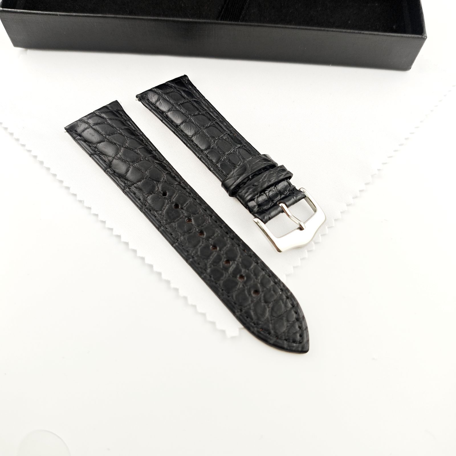 23mm 腕時計 アリゲーター レザー ベルト ブラック 黒 尾錠タイプ