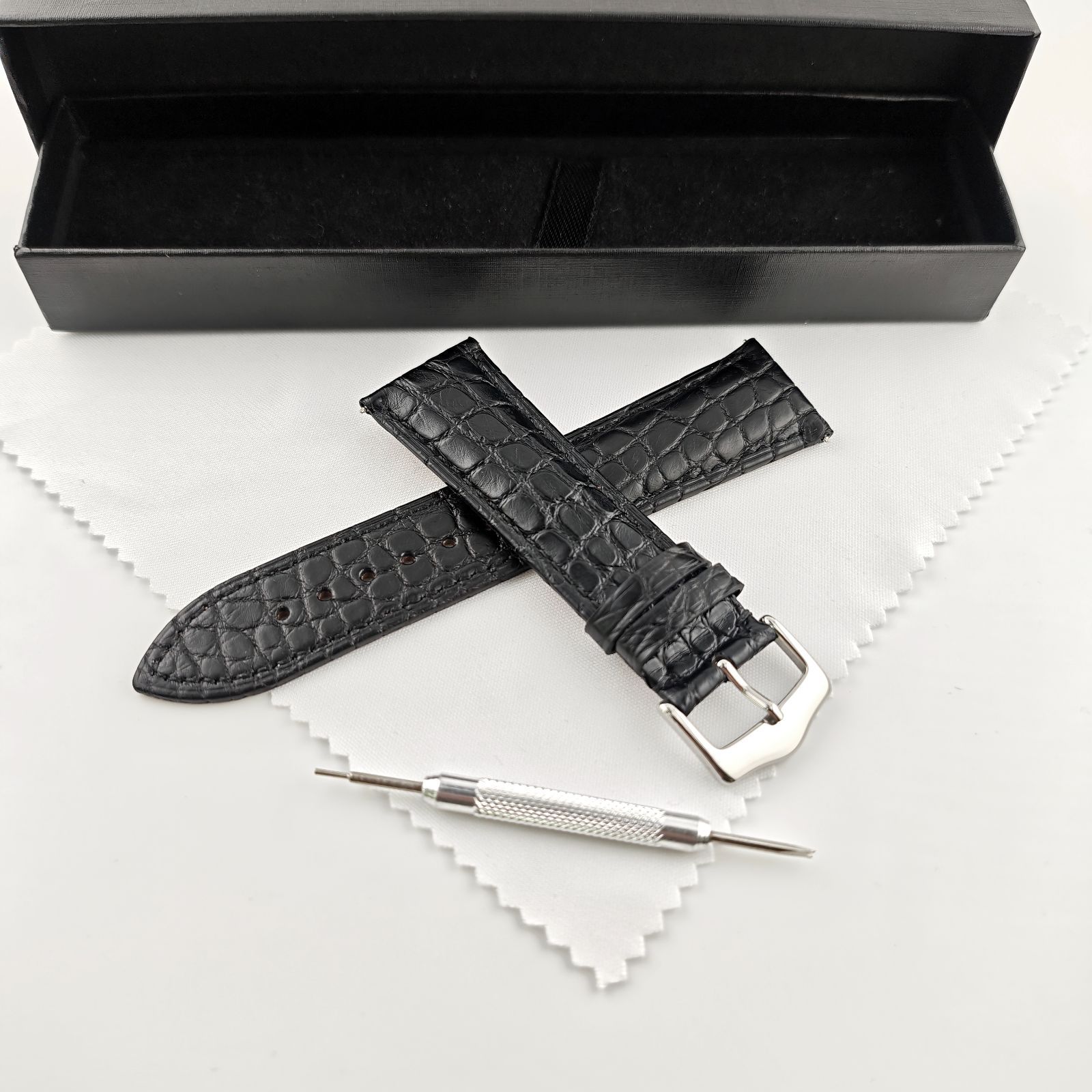 23mm 腕時計 アリゲーター レザー ベルト ブラック 黒 尾錠タイプ 対応 カルティエ タンク 等 Cartier