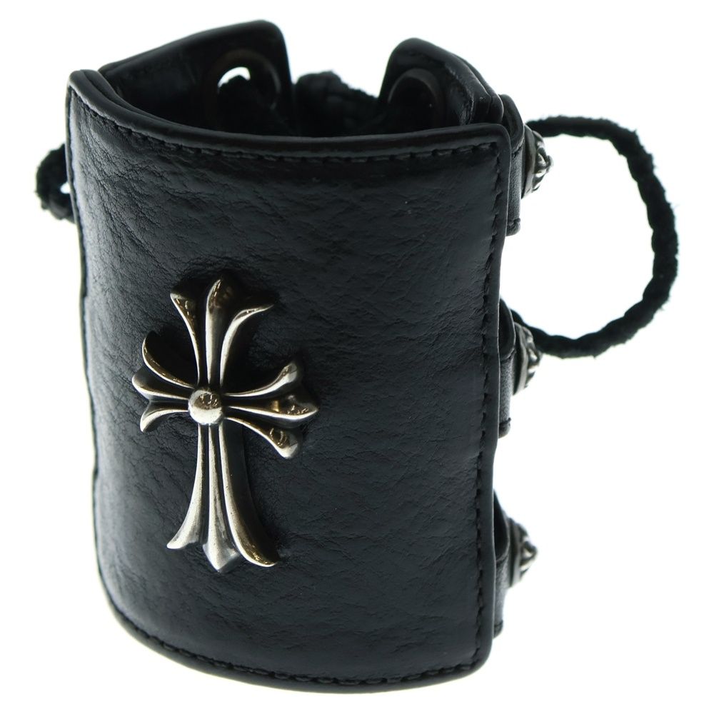 CHROME HEARTS クロムハーツ スモールCHクロス レザーリストバンド ブレスレット シルバー ブラック