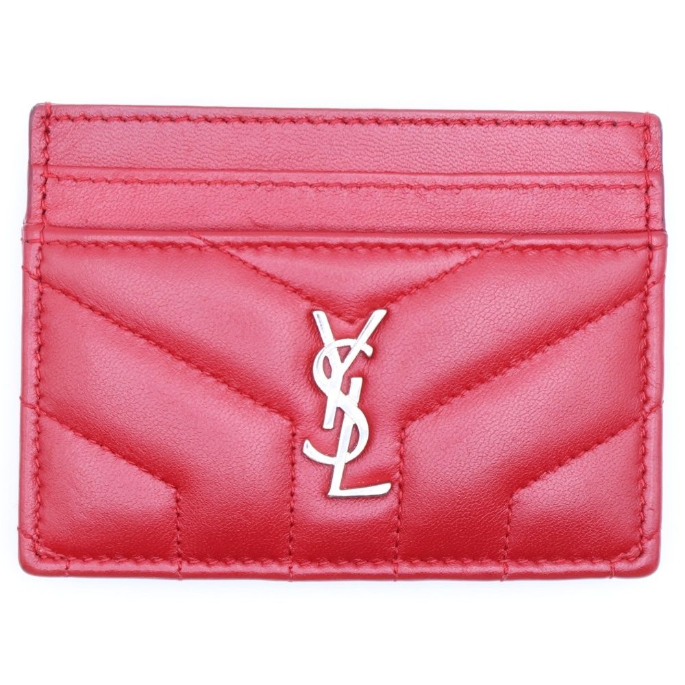 SAINT LAURENT PARIS サンローランパリ YSLロゴプレート レザーカードケース コンパクトウォレット 財布 レッド 423291