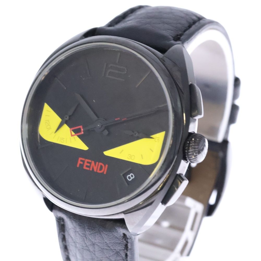 k*n様 FENDI 腕時計 ブラック レザー FENDI (フェンディ) モンスターバグズ クロノグラフ ウォッチ クォーツ