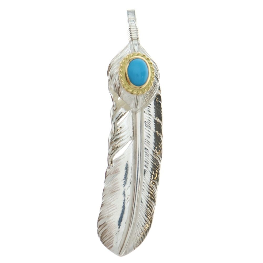 goro s ゴローズ 上銀金縄ターコイズ特大フェザー 右向き ペンダントトップ シルバー ゴールド