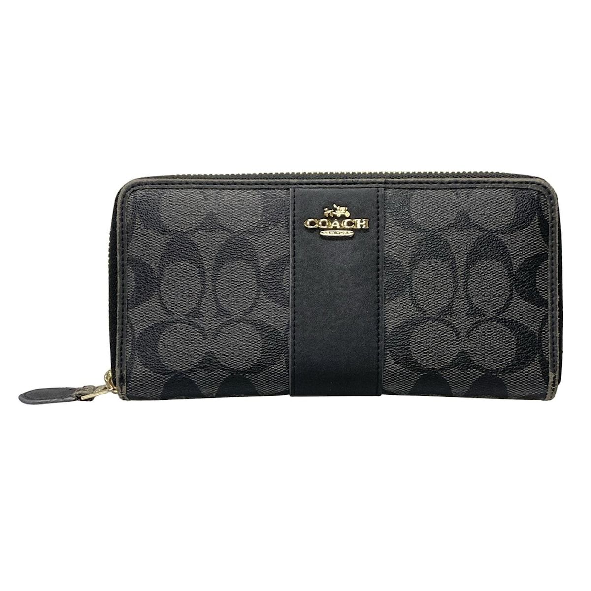COACH コーチ 長財布 ラグジュアリー シグネチャー PVC レザー アコーディオン ジップ アラウンド ヘリテージ F54630 黒