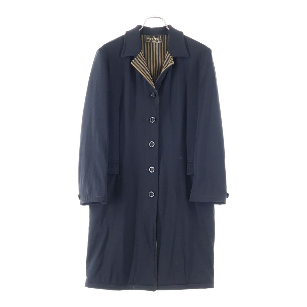 FENDI (フェンディ) ストライプ柄切り替え チェスターコート ブラック