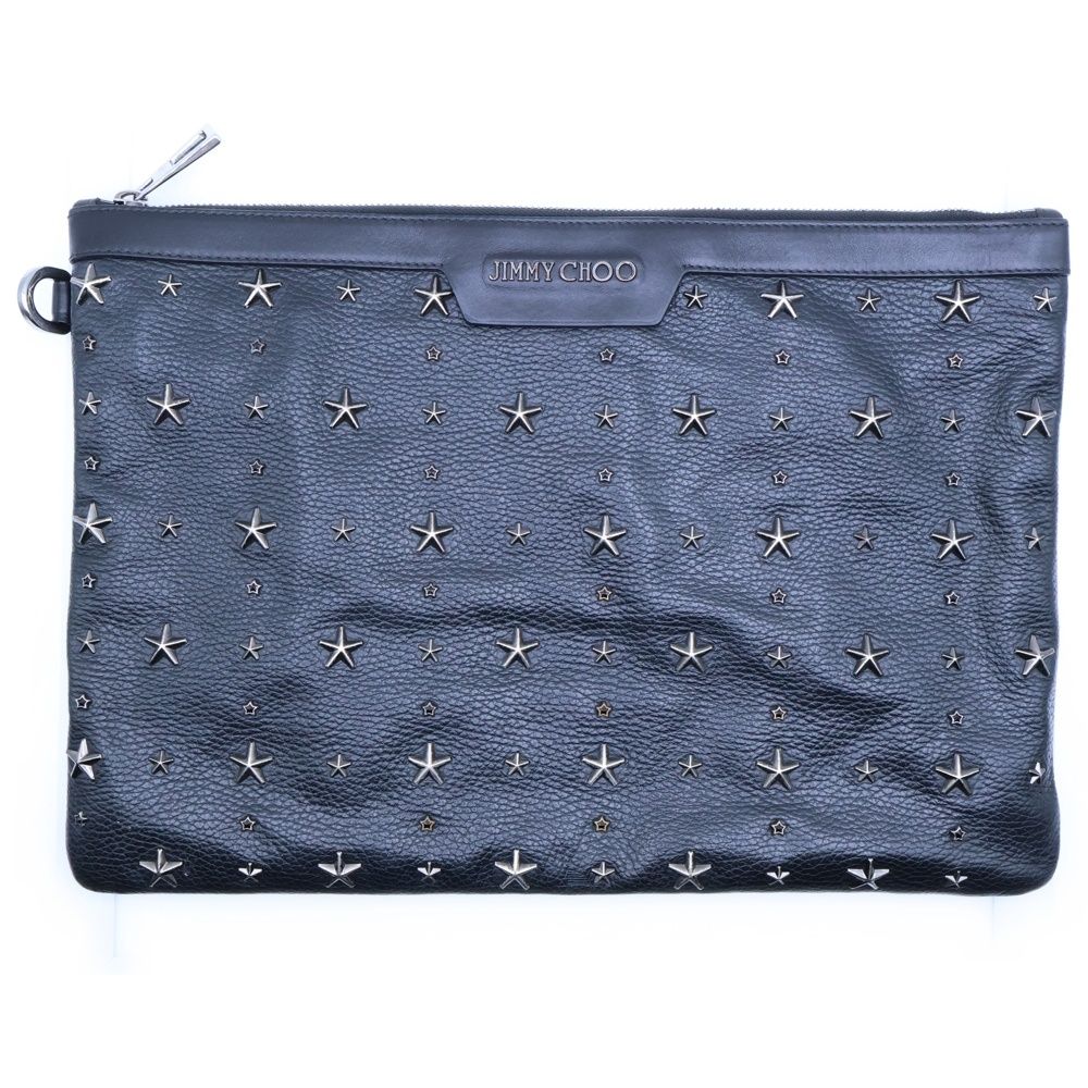 JIMMY CHOO ジミーチュウ スタースタッズ ロゴデザイン セカンドバッグ ハンドバッグ ブラック