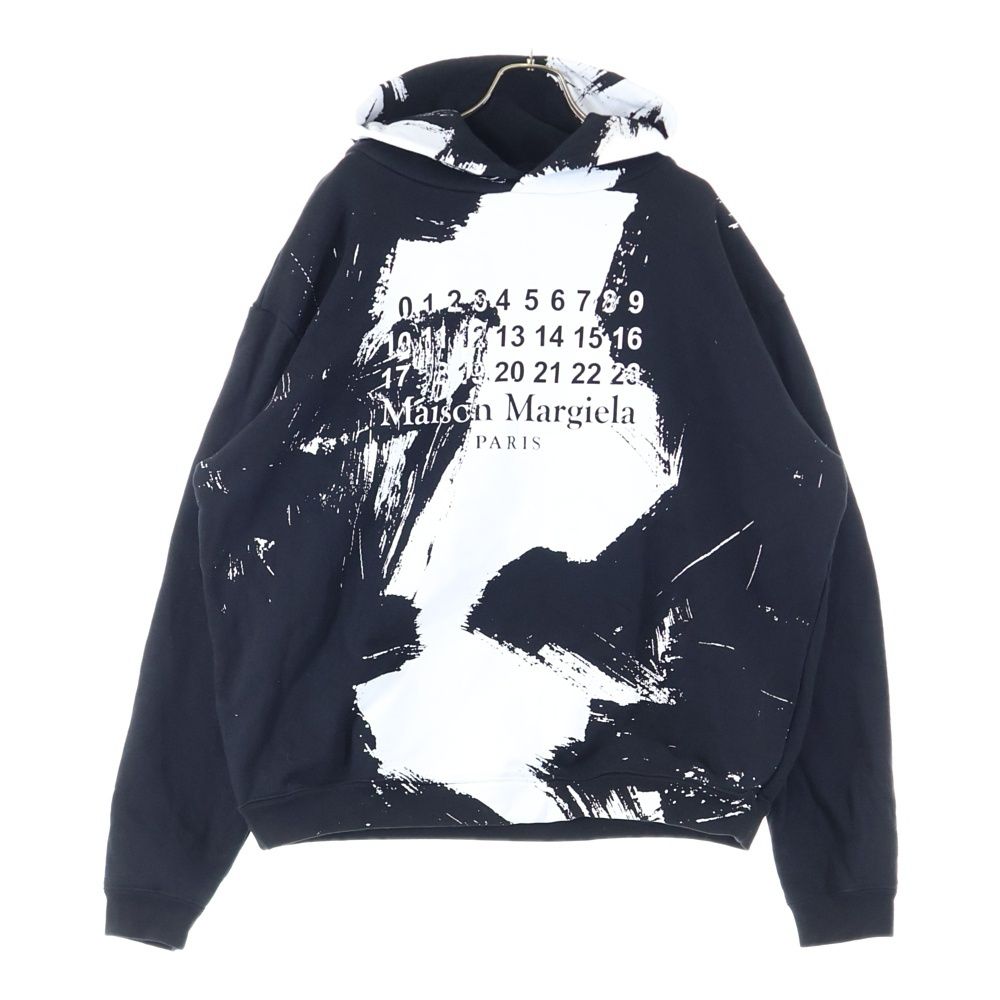 Maison Margiela メゾンマルジェラ 20AW DIAGONAL PAINT EFFECT HOODIE ダイアゴナル ペイント エフェクト フーデッド スウェット パーカー ブラック ホワイト