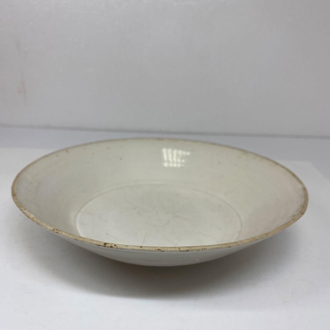 中国宋時代 定窯白磁草花文鉢 幅約20.4㎝ トヒコカ 本さ7-0216☆1F