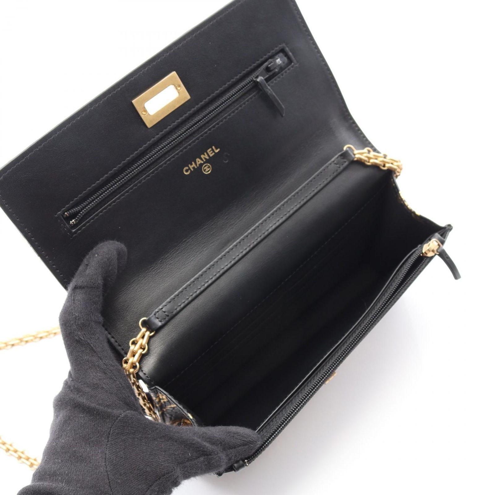 シャネル CHANEL ショルダーバッグ 2.55 ブラック/ゴールド レザー