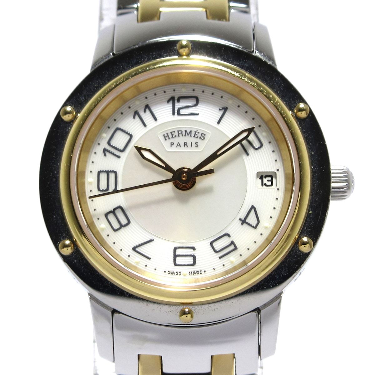 HERMES エルメス 腕時計 クリッパー ナクレ CP1.221 レディース シェル文字盤 2017.10 ホワイトシェル