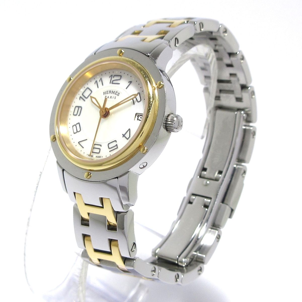 HERMES エルメス 腕時計 クリッパー ナクレ CP 1.221 レディース シェル文字盤 2017.10 ホワイトシェル
