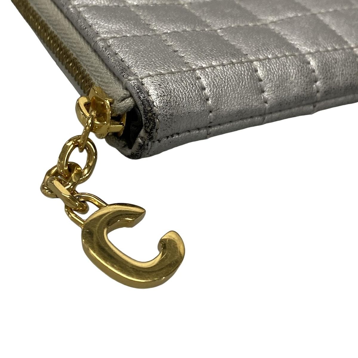  CELINE セリーヌ コインケース Cチャーム シルバー レザー その他 折り財布