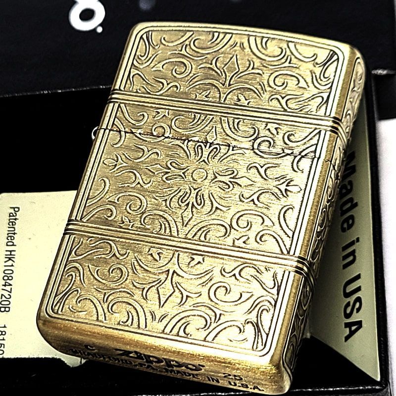 ZIPPO ライター おしゃれ ゴールド アラベスク ジッポ 金 4面精密彫刻 