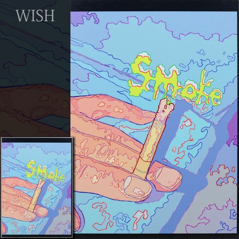 真作 WISH KoBa Cha コバチャ smoking ジクレー 25号大 大作 キャンバスのみ 喫煙 タバコ 〇イラストレーター 25093445