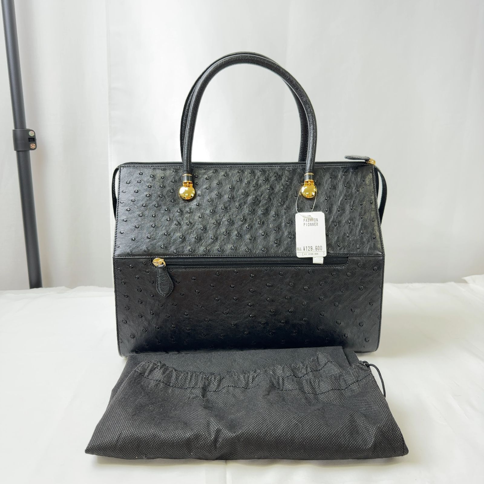 SM2553-50-10 本物保証 オーストリッチ ハンドバッグ ブラック 黒 バッグ ファッション ファッション小物 ブランド レザー レディース