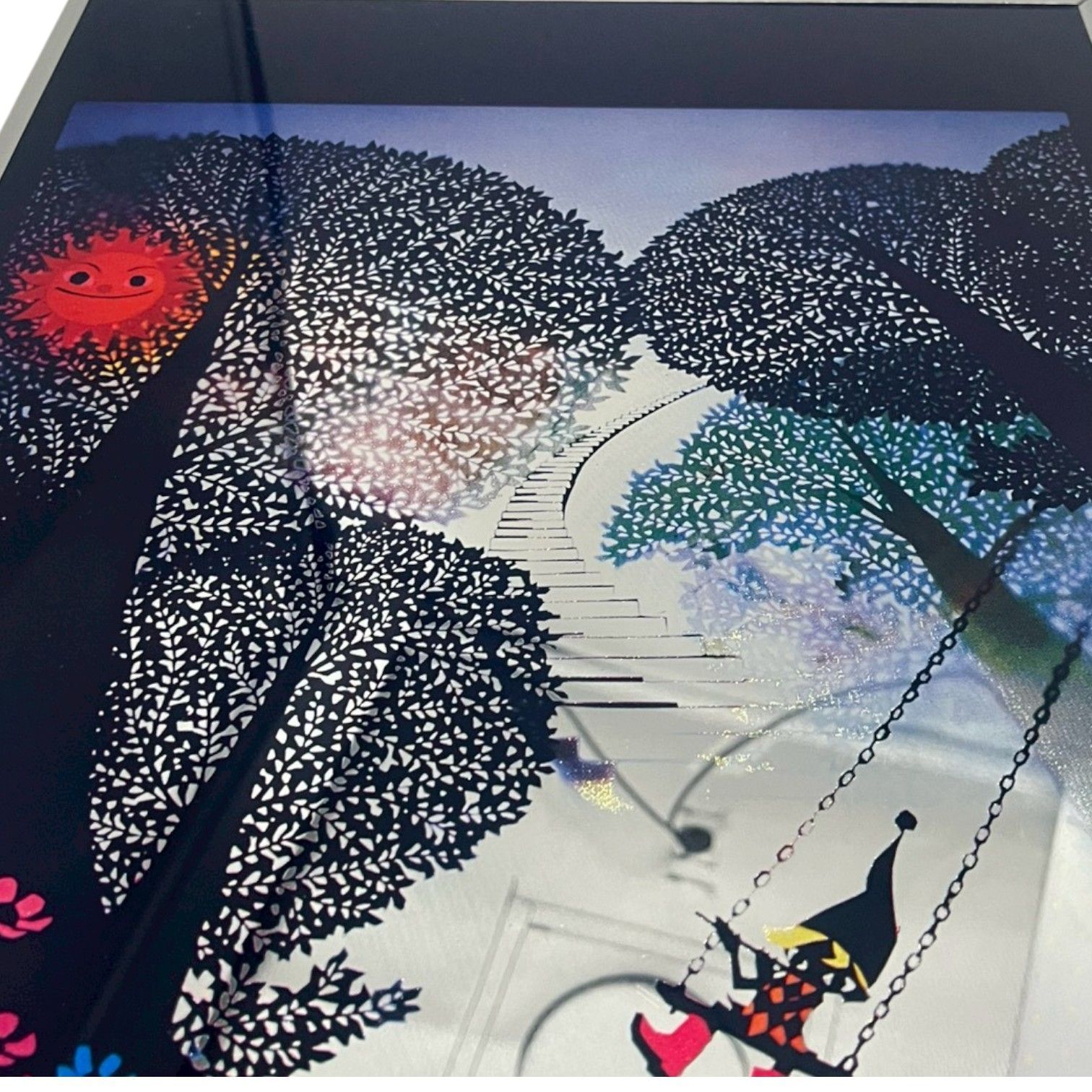 希少品】 Fuji 藤城清治 「太陽とこびと」 パブミラー 壁掛け 絵画