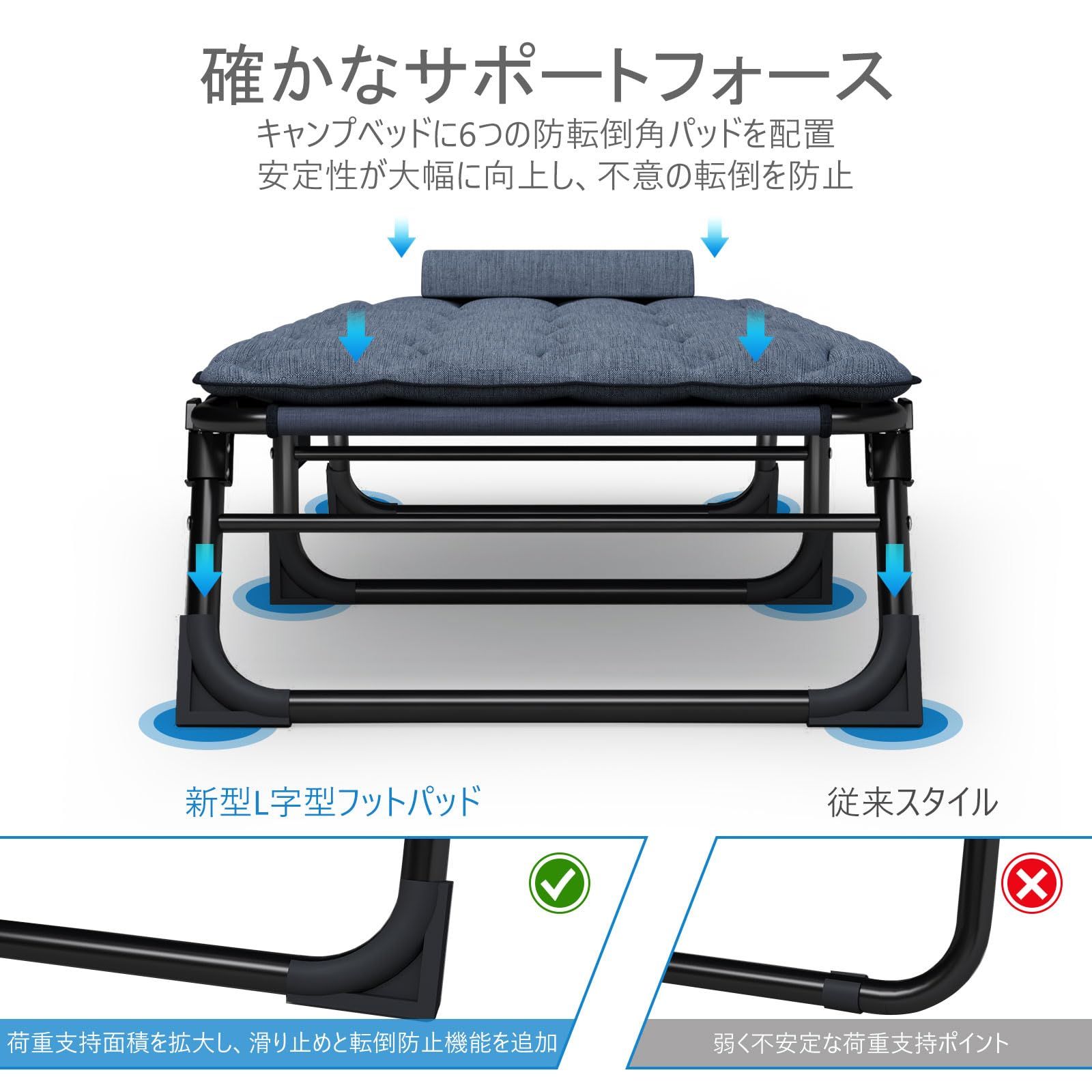 キャンプベッド マットレスと枕付き