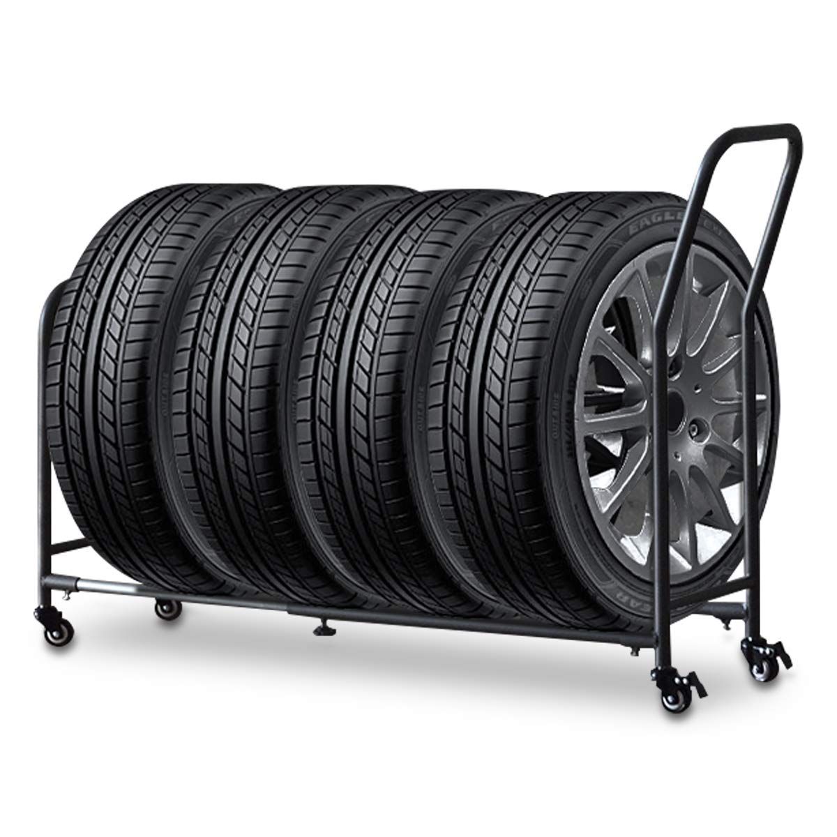 FIELDOOR 伸縮タイヤラック キャスター付き 幅70～110cm 丸パイプ グレー 台車 耐荷重120kg 工具不要 調節 移動 保管 ストッパー付 タイヤラック スタッドレス