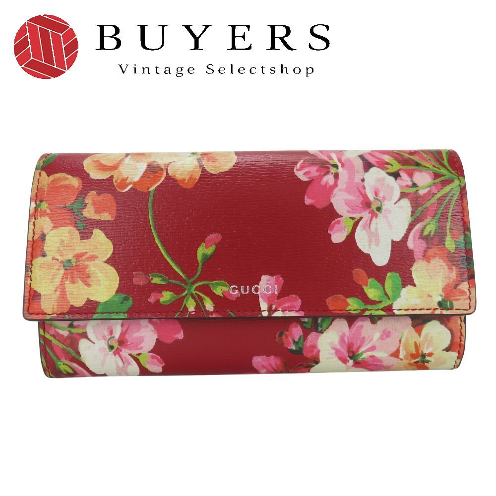 グッチ 長財布 410100 ブルームス フラワープリント レザー レッド系 小物 二つ折り レディース 女性 GUCCI