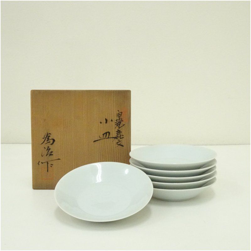 京焼 岡本為治造 白磁鹿文小皿6客 共箱 食器 器 おしゃれ かわいい 骨董 取り皿 醤油皿 料理 アンティーク インテリア レトロ 雑貨