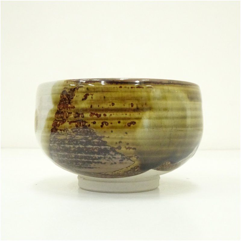 九谷焼 陶庄造 龍仙画 金彩色絵稲穂文茶碗（保護箱） 茶道 抹茶